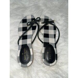 Kate Spade Mistic Bow Flip Flop Black Check Leather Sandal 9.5
